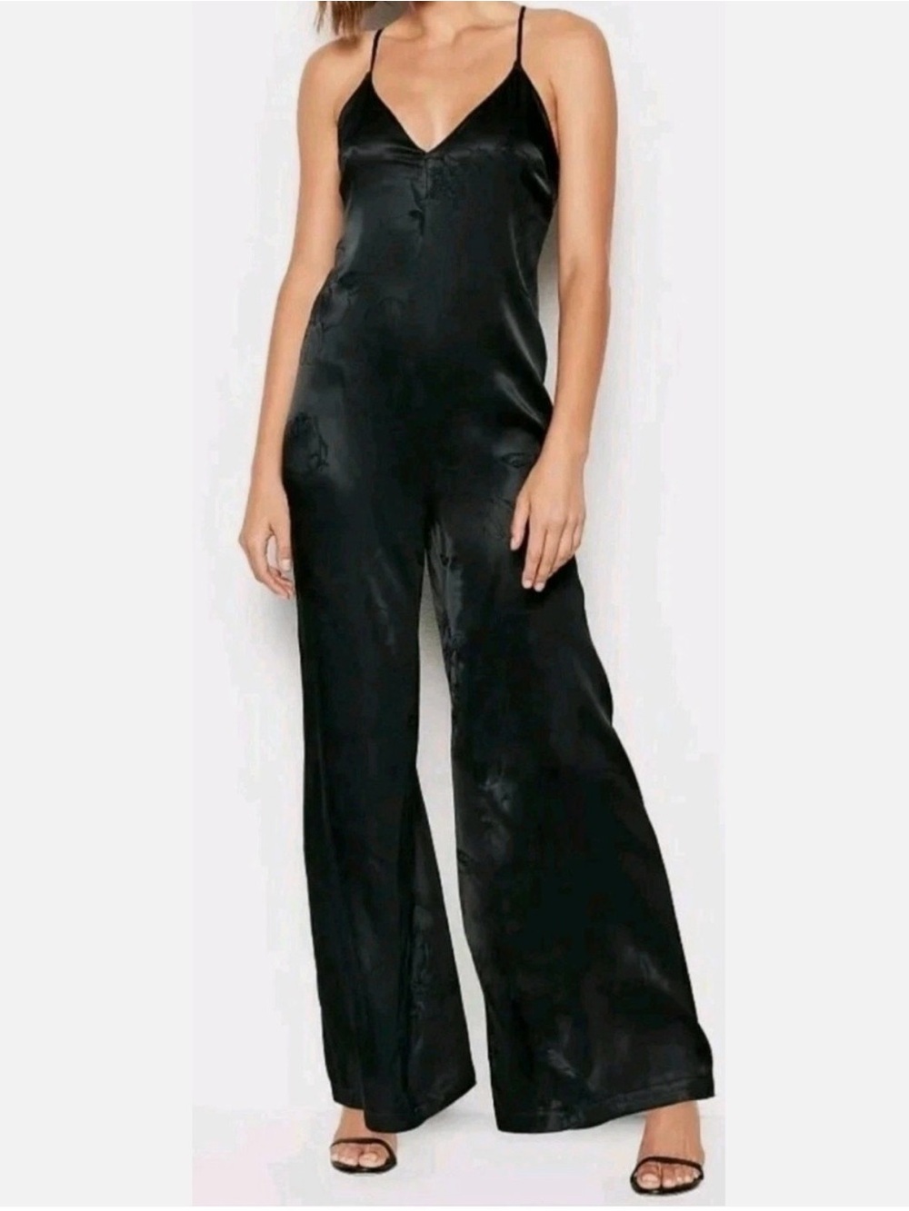 Victorias Secret Satin Black Floral Jumpsuit